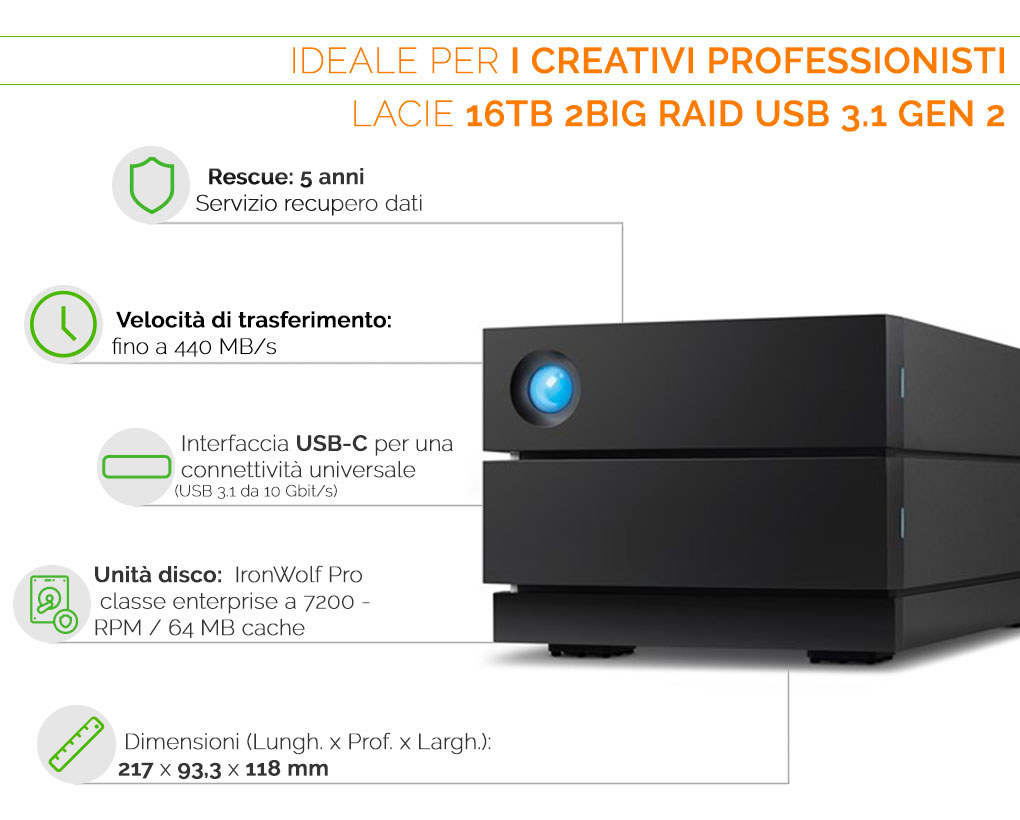 LaCie 2big RAID 16 tb USBC- ideale per i creativi professionisti